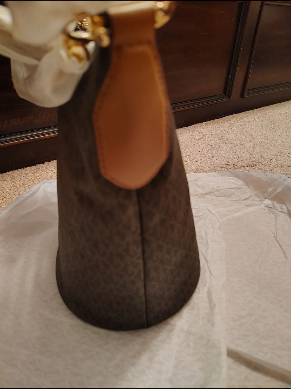 Michael Kors Brown Signature Bucket Bag with Gold Hardware